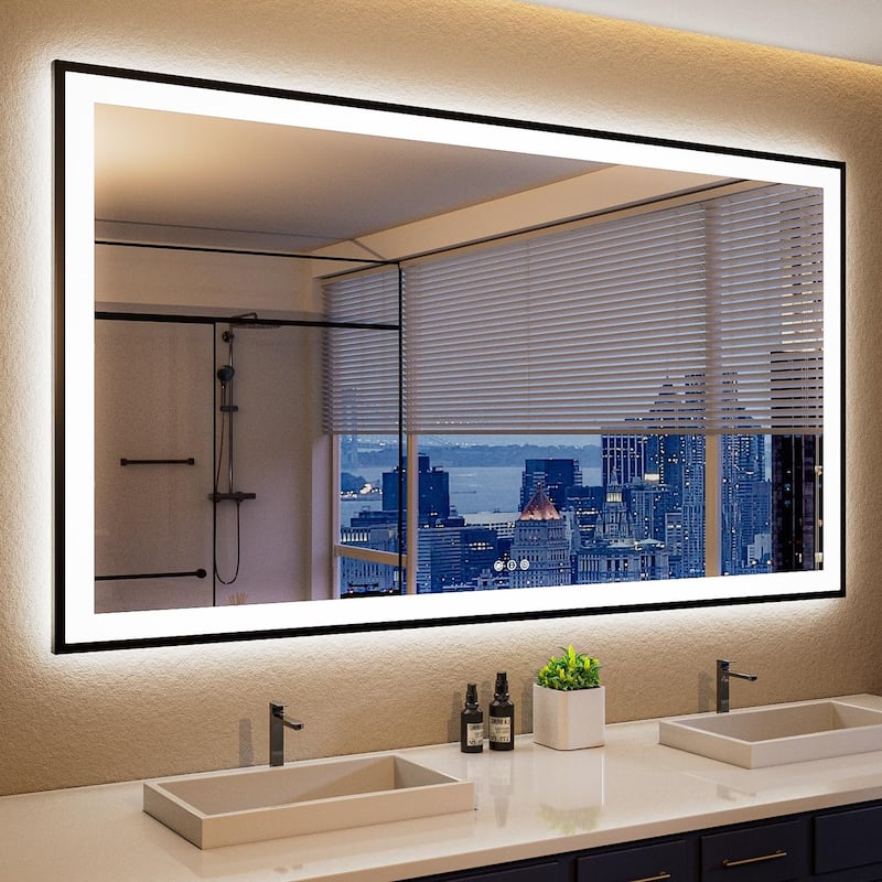 Extra Large Black Frame LED Bathroom Vanity Mirror with 3 Years ...